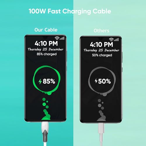 USB A to USB C Fast Charging Cable 3FT 5-Pack, USBA to USBC 100W Fast Charging Cable & 480Mbps, Android Auto and CarPlay Cable Cable for Google Pixel,Samsung Galaxy,iPhone 15/16/17 and More-White