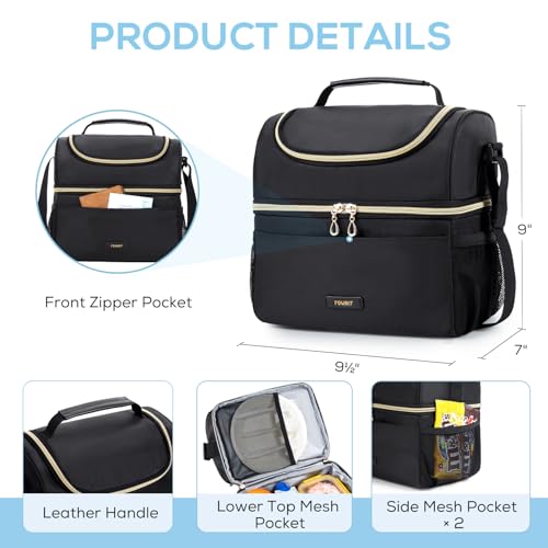 TOURIT Insulated Lunch Bag with Dual Compartment, Leakproof Cooler Tote for Work Office Picnic, Thermal Food Container Black - color: 01-Black