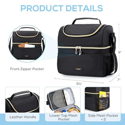 TOURIT Insulated Lunch Bag with Dual Compartment, Leakproof Cooler Tote for Work Office Picnic, Thermal Food Container Black - color: 01-Black