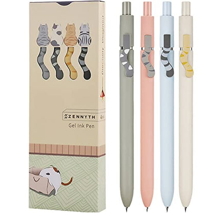 UIXJODO Cat Pens, 4 Pcs 0.5mm Cute Kawaii Black Ink Pens Fine Point Smooth Writing Pen, High-End Series Cat's Tail Retractable Pen for Journaling Note Taking (4 Pcs Cat) - color: 4 Pcs Cat