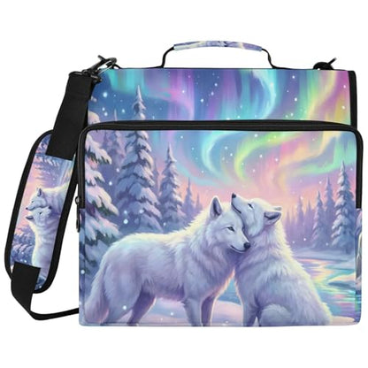 Wolves 2-inch 3 Ring Zipper Binder with Shoulder Strap Holds 14 Inch Laptop for Students and Office - color: Wolves