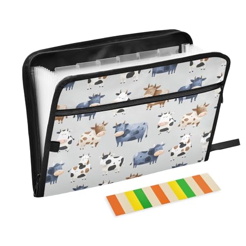 Cute Cows Accordion File Organizer Expanding Document Folder with 13 Pockets Portable File Folder for A4 Letter Size - color: Cute Cows