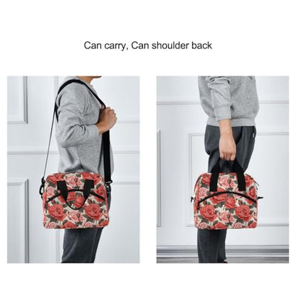 ALAZA Pink Red Roses Leaves Insulated Lunch Bag Women Men Portable Reusable Cooler Lunch Tote Bag for Work Office Picnic College - color: Multi 04