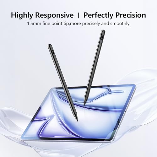 Stylus Pen for iPad 6-11th Gen 2X Fast Charge, Palm Rejection-Black | Tilt Sensitivity, USB-C Charge, Compatible with 2018-2026 Apple Pencil iPad Pro 11/12.9/13, Air 3/4/5/M2/M3/M4, mini 5/6/7 - color: Black