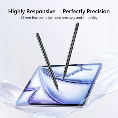 Stylus Pen for iPad 6-11th Gen 2X Fast Charge, Palm Rejection-Black | Tilt Sensitivity, USB-C Charge, Compatible with 2018-2026 Apple Pencil iPad Pro 11/12.9/13, Air 3/4/5/M2/M3/M4, mini 5/6/7 - color: Black