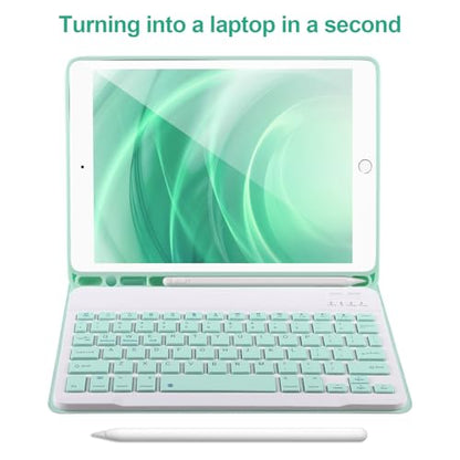 Keyboard Case for iPad 9/8/7th Gen 10.2’’,Case with Keyboard ipad 10.2‘’,Keyboard for iPad 9th Gen,Detachable Bluetooth Keyboard for iPad 10.2 ,iPad keyboard Case 9th Gen with Pencil Holder (Green) - color: Green