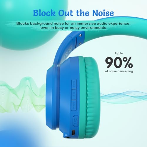 TONOSHARK Kids Bluetooth Headphones with Active Noise Cancelling, Wireless Over-Ear Headphones for Boys Girls, Foldable, Adjustable, 40H Playtime, Mic for School Travel(Blue) - color: Blue