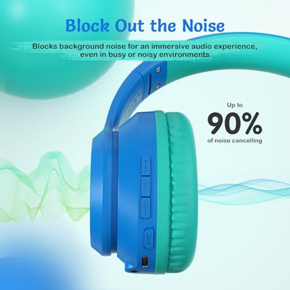 TONOSHARK Kids Bluetooth Headphones with Active Noise Cancelling, Wireless Over-Ear Headphones for Boys Girls, Foldable, Adjustable, 40H Playtime, Mic for School Travel(Blue) - color: Blue