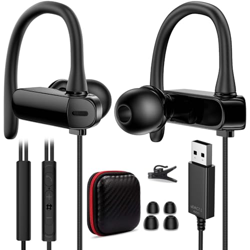 TOPAUX USB Headphone Over-Ear Hook 2.5M 8.2FT Computer Headset Black | Mute Mic USBA Earphone in-Ear Noise Cancel Wired Earbuds for Chromebook/Notebook/Teams for Zoom Office Laptop Desktop PC