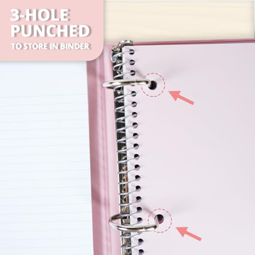 ONAVIA Pink 5 Subject Spiral Notebook College Ruled, 400 Pages | 200 Sheets, 9 x 11 in, 6 Pack Waterproof Plastic Cover, Durable, School Notebooks, Classroom, Teachers - color: Pink