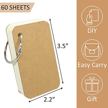 zmybcpack 24 Pack 2.2x3.5 Inches Blank Flash Cards with Binder Rings | Blank Easy Flip Index Card Mini Study Cards for Studying, 60 Sheets Each Pack - size: 2.2"x3.5"(24pack blank)