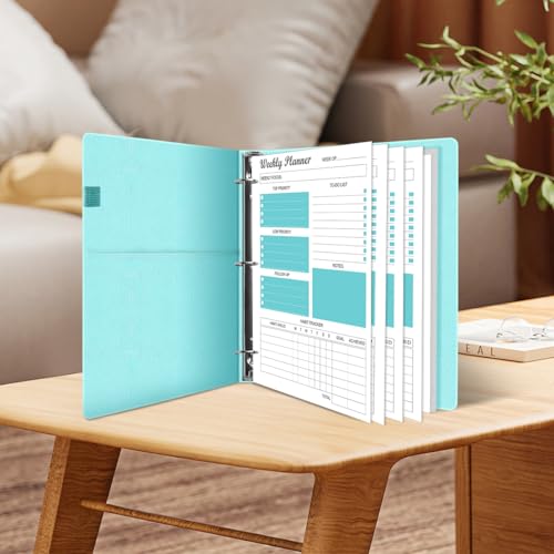 3-Hole Weekly Planner Refills - 53 Sheets/106 Pages Weekly Planner for 3 Ring Binders, 100 gsm White Paper, Lasts 1 Year, Undated, 8.5'' x 11'', Teal - size: 1-Pack, style: 3-Hole