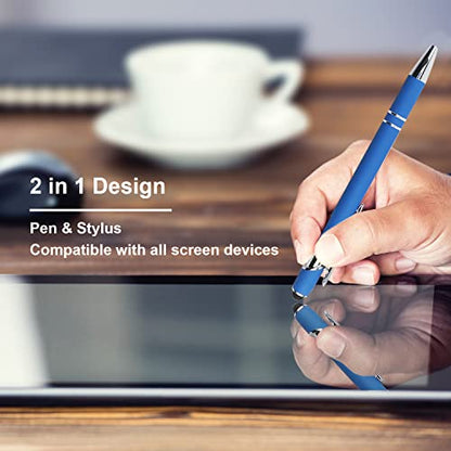 Oddmoal Ballpoint Pen with Stylus Tip, Soft Touch Click Metal Pen, 1.0mm Medium Point, Black Ink, 12 Count(Blue) - color: Blue - 12 Pens