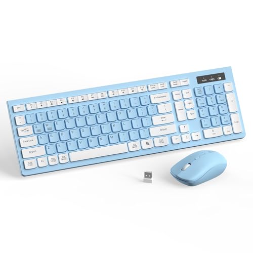 Wireless Keyboard and Mouse Combo, Full-Sized Wireless Keyboard and Adjustable DPI Mouse, 2.4GHz USB Receiver, Keyboard and Mouse for PC, Windows, Desktop, Laptop (Sky Blue-A) - color: Sky Blue-A