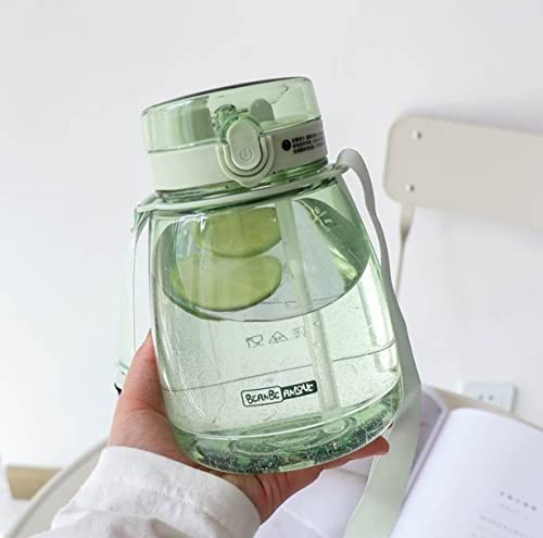 45oz Large Water Bottle with Strap, 2-in-1 Drinking Spout & Straw, Leakproof Clear Plastic Big Water Jug, Portable Reusable Sports Water Cup for Gym Travel Outdoor - color: Green