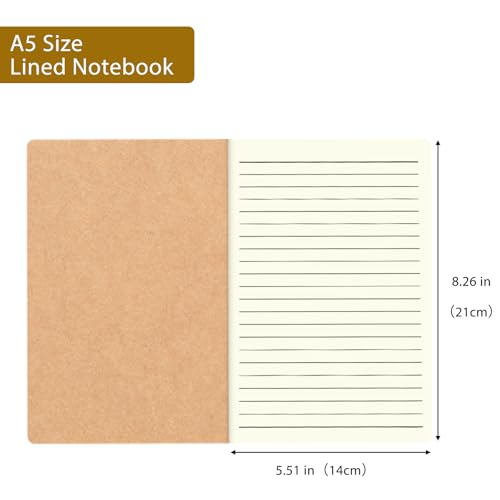 zmybcpack 24 Pack A5 Kraft Lined Notebook, 8.26"x5.5",64 Pages/32 Sheets | Composition Notebooks Notebooks Journal for Travelers, Students, Office - size: 8.2 x 5.5"(24pack lined)