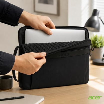 Acer Laptop Sleeve Case for 15.6-16 inch Laptops, Slim Protective Computer Sleeve with Hidden Zipper Pocket, Soft Plush Bubble Padding, Side Handle and Luggage Strap, Travel Laptop Bag, Black | Slim, Soft Bubble Padding, Extra Front Storage, Wrist Strap,