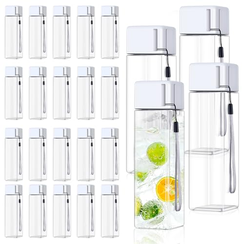 mwellewm 24Pcs Water Bottles Bulk 17 Oz Reusable Plastic Water Bottle Spill Proof Clear White Gym Sports Large Drink Bottle for Adult Leak Square Pack for School Outdoor Fitness Travel Camping Office - color: White