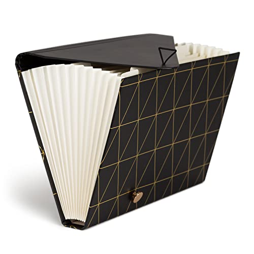 U Brands 13-Pocket Expanding File Folder, Office Supplies, Black and Gold Geometric, Brass Hardware, FSC Certified - color: Black/Gold Geometric