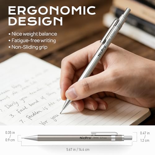 Nicpro 8 Pack Mechanical Pencil 0.7mm, MB1000 Metal Mechanical Pencil Set | 6 Tube HB #2 Lead Refill 0.7 mm, 3PCS 4B Eraser, 9 Cap Eraser with Case for Artist Drafting Writing, Sketching, Drawing - style: 8 Pack （0.7mm）