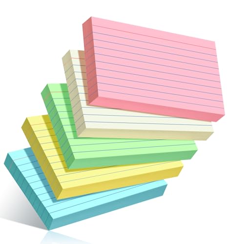 YIZUUN 250 Count Colored Index Cards 3 x 5, Heavy Note Cards, Flash Cards College Ruled for School, College, Office and Home Organization, Durable Study To Do List Note Cards with Ruled Lines