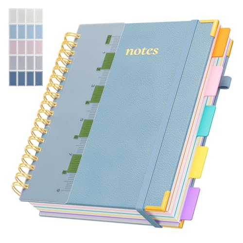 Line Hardcover Spiral Notebook with Removable Dividers Tabs & Ruler, 5 Subject Notebook College Ruled, 300 Page, Large 8"x10" B5 Notebooks for Work School, Lined Journal for Women, Light Blue - color: Light Blue, size: 8"x10"(B5)