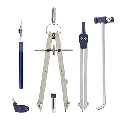 Pacific Arc Spring Bow Compass with Extension bar, ruling Pen, 6 inch Divider, Universal Adaptor, 6 inch Break Leg, and Replacement Lead. - style: Deluxe