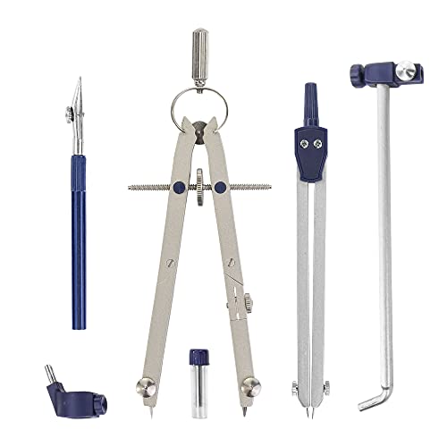 Pacific Arc Spring Bow Compass with Extension bar, ruling Pen, 6 inch Divider, Universal Adaptor, 6 inch Break Leg, and Replacement Lead. - style: Deluxe