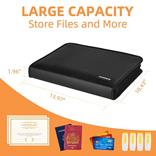 JUNDUN 5200℉ Fireproof Document Organizer, Multi-Pockets Accordion File Organizer with Zipper & Labels, Upgraded Heat Insulated 13 Pockets Expanding File Folder for Letter A4 Files and More