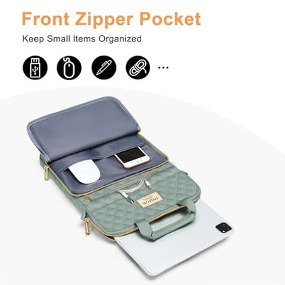 MOSISO 12.9 inch Tablet Sleeve Bag for iPad Pro 13 M4&iPad Air 13 M3 M2,iPad Pro 12.9 M2 M1 6/5,Surface Laptop Go 12.4,Galaxy Tab S8+/S9+ 12.4,Square Quilted Carrying Case with 2 Pockets,Antique Green - color: Antique Green, size: 12.9 inch