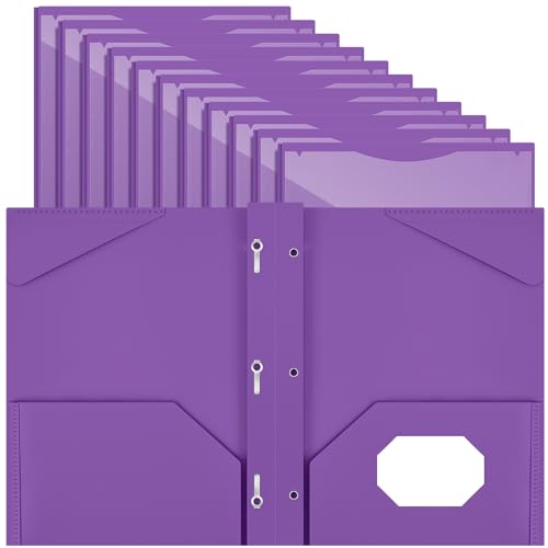 Henoyso 18 Pcs Plastic Folder with Clear Front Pocket and 3 Prong Plastic Folders with Card Slot Pocket Folders with Prongs for School Office (Purple) - color: Purple