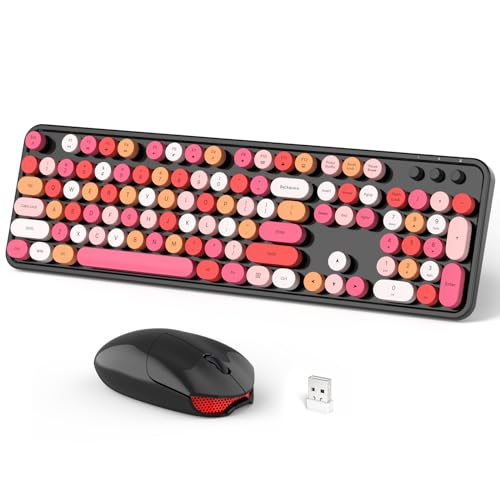 Dilter Wireless Keyboard and Mouse Combo, 104 Keys Full-Sized 2.4 GHz Round Keycap Typewriter Keyboards, USB Receiver Plug and Play, for Windows, Computer, PC, Laptop, Desktop (Black Colorful) - color: Black Mixed