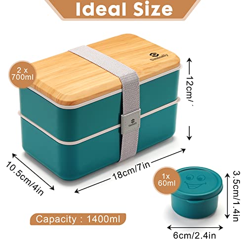 Sinnsally Bento Box Adult Lunch Box,Stackable Japanese Bento Lunch Box Containers for Women/Men with Compartments(47oz),Lunch Containers with Utensil Set,Leak-Proof Lunchbox,Rectangle(Nordic Green) - color: Nordic Green
