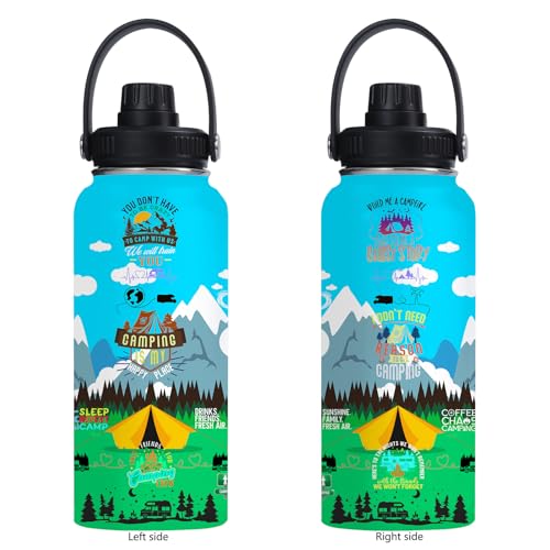 Camping Insulated Stainless Steel Water Bottle 32oz, Camping Vacuum Travel Tumbler Cup for Men Women Friends Campers - color: Camping