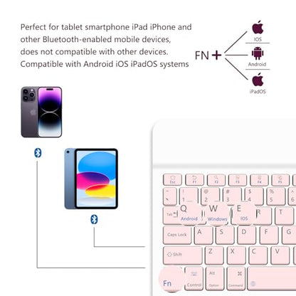 for Bluetooth Keyboard, Cute Tablet Stand Adjustable Adjustable & Foldable, Wireless Rechargeable Keyboard for iPad, iPad Pro/Mini/Air, Samsung Xiaomi Tablets, etc - Pink - color: A-Keyboard-Pink