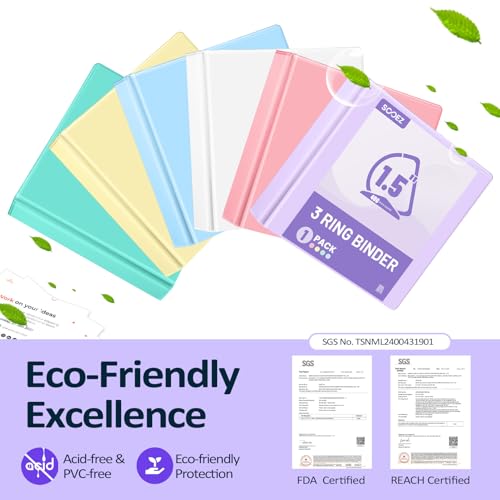 Sooez 3 Ring Binder 1.5 Inch, D-Ring Binder with Pockets, Purple, 8.5"x11" | Holds 400-Sheet of Letter Paper, Extra Durable, PVC-Free, Clear View Cover, Interior Pockets, Eco-Friendly, School, Office - color: Lavender, size: 1.5 inch