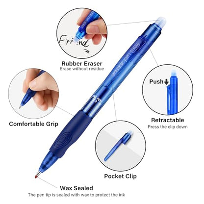 EUSOAR Erasable Gel Pens, 12-Pack Retractable Pens & Refills (6 Black, 6 Blue Each), Dry Erase Pen Make Mistakes Disappear for Office Planner Scheduling Appointments Sketching Note Taking - color: Black/Blue