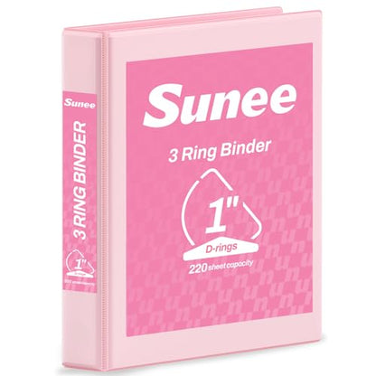 SUNEE 3 Ring Binder, 1 Inch D Ring, Clear View PVC-Free (Fit 8.5x11 Inches), Pink, 1 Pack - color: Pink, size: 1 Inch, style: 1 Pack