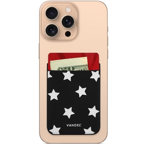 VANDEL Pocket – Stick-On Fabric Phone Wallet for Women, Cute Credit Card Holder, Stick On Back of Phone Fabric Sleeve for iPhone Pocket - color: Star Print