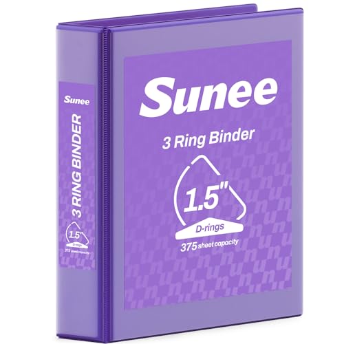 SUNEE 3 Ring Binder 1.5 Inch D Ring, Clear View Binder Three Ring PVC-Free (Fit 8.5x11 Inches) for School or Office Supplies, Dark Purple, 1 Pack - color: Dark Purple, size: 1.5 Inch, style: 1 Pack