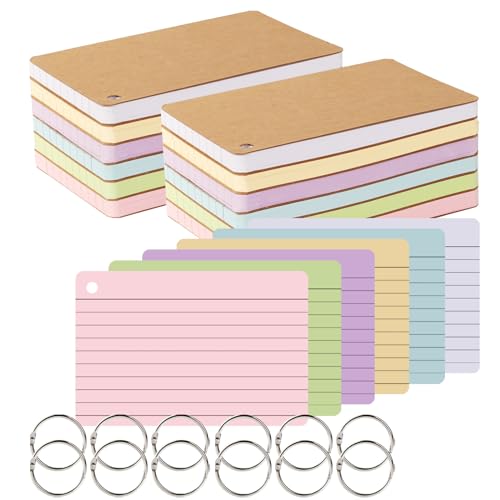 zmybcpack 12 Pack 720 Pcs 4x6 Inch Lined Index Card, Flash Cards with Rings | Colored Ruled Index Flashcards, Note Cards Punched for Study, Office and Home - size: 4"x6"(12pack Lined,Colored)