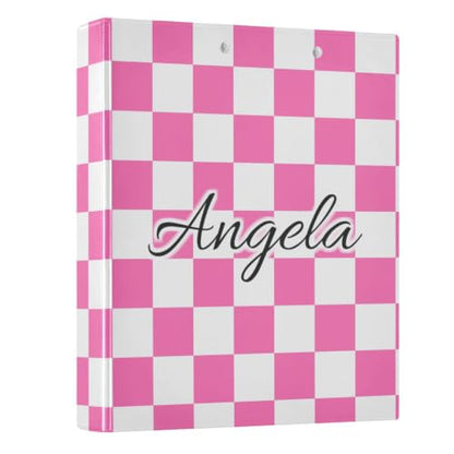 Custom 3 Ring Binder 1.5 Inch Round Rings Hot Pink Checkered Personalized Name Binders Organizer Fashion View Binder with 2 Pockets for School Office Supplies - color: Multi16