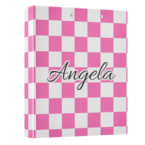 Custom 3 Ring Binder 1.5 Inch Round Rings Hot Pink Checkered Personalized Name Binders Organizer Fashion View Binder with 2 Pockets for School Office Supplies - color: Multi16