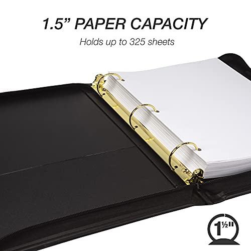 Samsill Classic Collection Leather Binder, Zippered, Executive Presentation Portfolio, 1.5 Inch (Holds 325 Sheets), Brass Round Ring, Black - color: Black, size: 1.5 Inch, style: Zipper