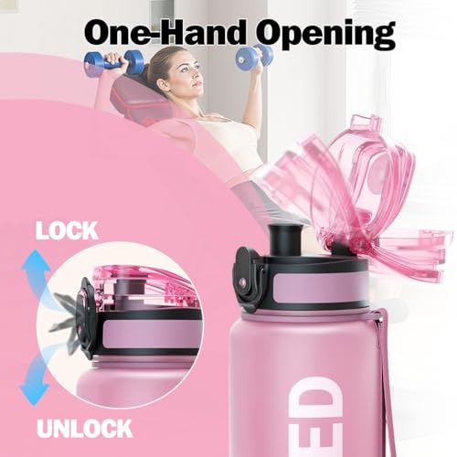 32oz Water Bottle with Time Marker, Leakproof & Motivational Gradient Design, BPA Free, Wide Mouth with Easy Clean Brush for Gym, Travel, Home & Office (Pink) - color: Pink