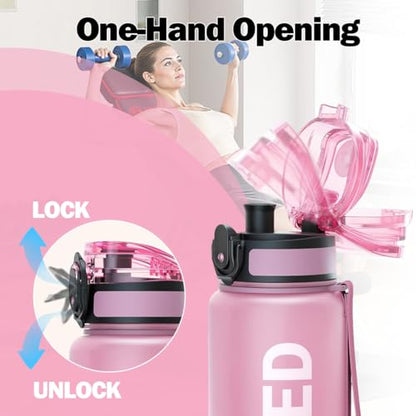 32oz Water Bottle with Time Marker, Leakproof & Motivational Gradient Design, BPA Free, Wide Mouth with Easy Clean Brush for Gym, Travel, Home & Office (Pink) - color: Pink