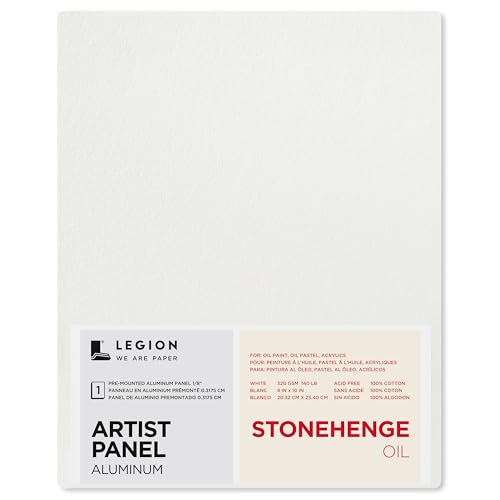 Legion Artist Panel, 1/8" Composite Brushed Aluminum with Stonehenge Oil 100% Cotton White 320gsm Paper, 8 x x10 inches for Oil Media - size: 8 x 10