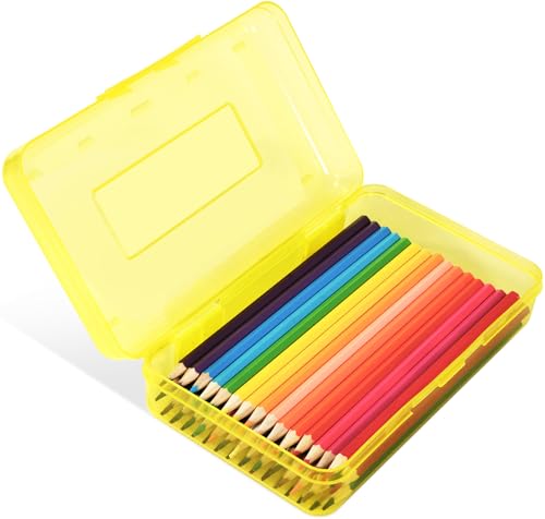 Colored Plastic Pencil Box, Large Capacity Pencil Case, Pencil Boxs | for Kids Adults, Hard Crayon Box Storage with Snap-Tight Lid for School Office Supplies (Yellow) - color: Yellow