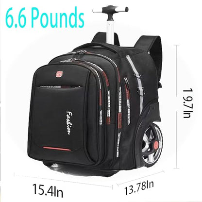 22 Inch Rolling Backpack with Wheels for Travel, 55 L Large Capacity Wheeled Backpacks, Roller Backpack with 15.6 Inch Laptop Waterproof Compartment