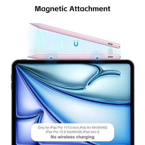 Stylus Pen for iPad 2026-2018 with 13mins Fast Charge,Tilt Sensitivity Palm Rejection Pencil for 11th (A16)/10/9/8/7/6 Gen, iPad Pro 11"/12.9"/M4/M5, iPad Air 3/4/5/M2/M3/M4 - color: pink
